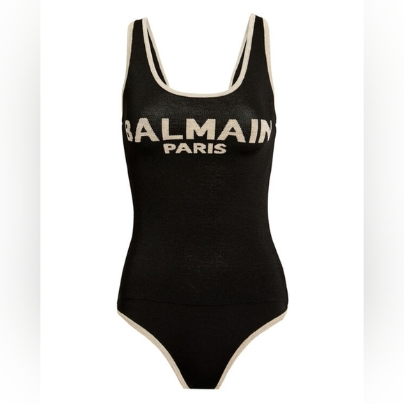 Authentic Balmain Paris Logo Linen Blend Knit Bodysuit - Picture 2 of 14
